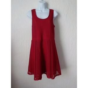 Just Fab Red Fit Flare Dress Women size Medium Mesh Sleeveless Lined Zip Up Work
